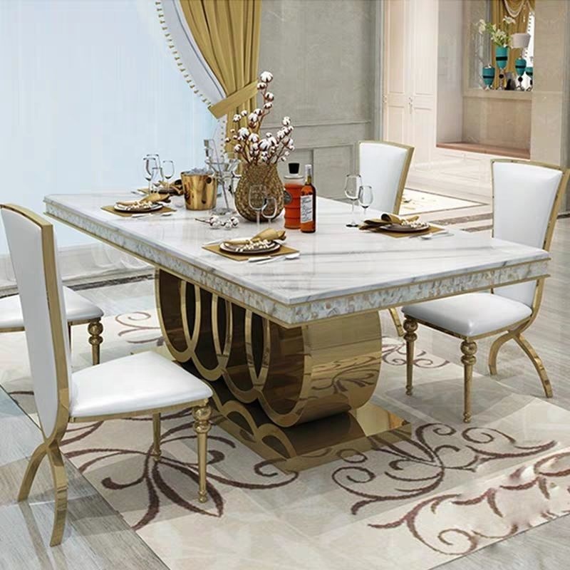 Light luxury dining tables marble top dining room sets modern with base dining chair home furniture 