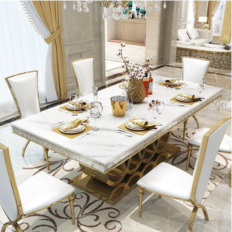 Light luxury dining tables marble top dining room sets modern with base dining chair home furniture 