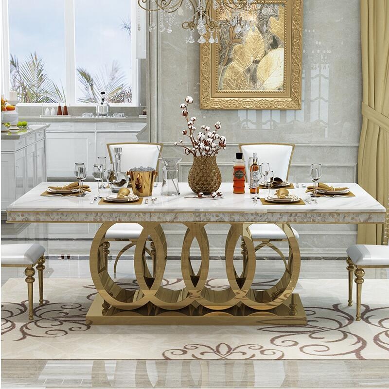 Light luxury dining tables marble top dining room sets modern with base dining chair home furniture 