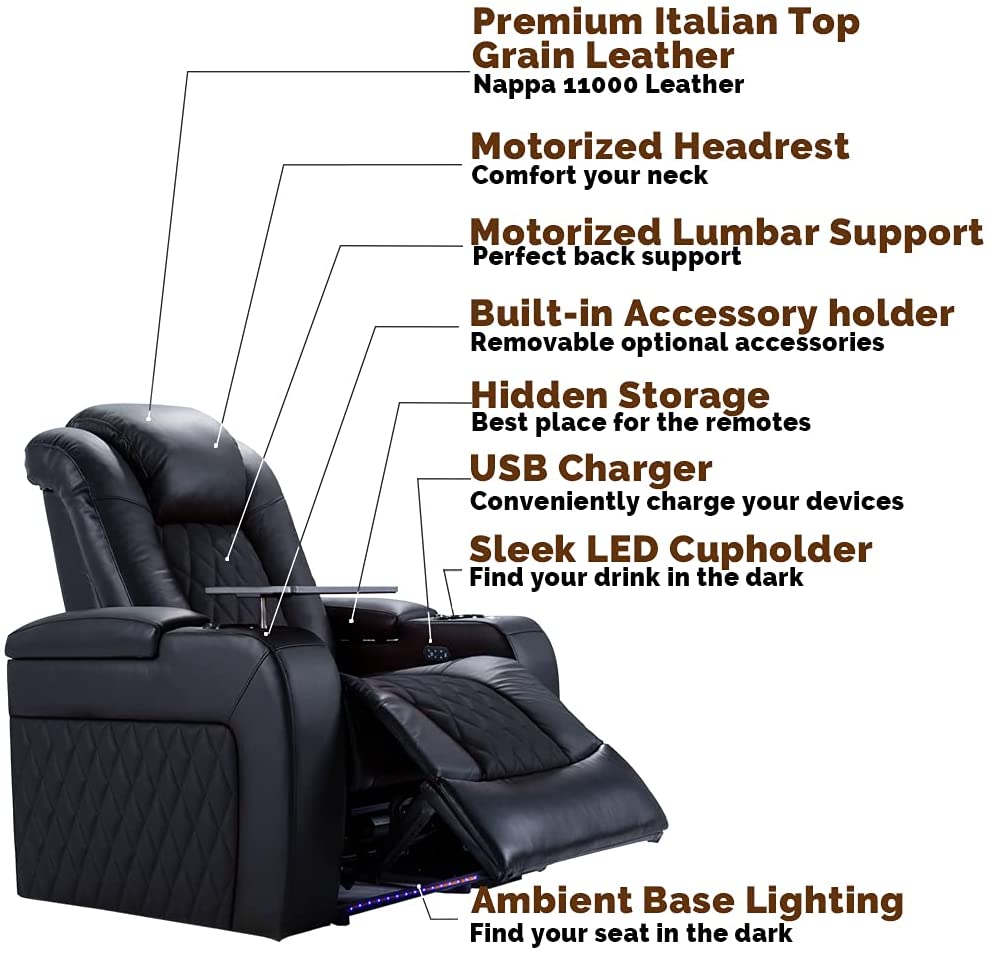 Black Movie Theater Seating Private Leather VIP Home Cinema Seat Sofa Luxury Electric Home Cinema Re