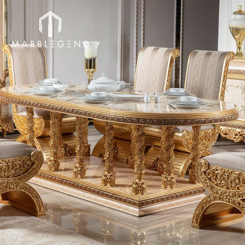 Classic Luxury wooden furniture living room dining table with 8 seater dining room furniture