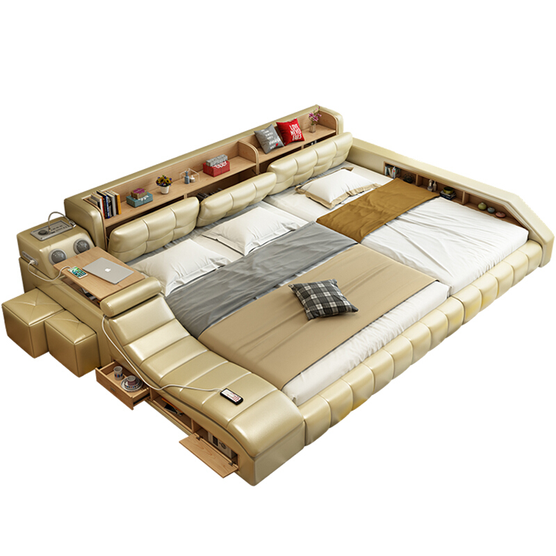 electric massage modern smart solid wood leather bedroom furniture sets luxury king size beds frame 