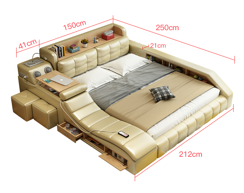 electric massage modern smart solid wood leather bedroom furniture sets luxury king size beds frame 