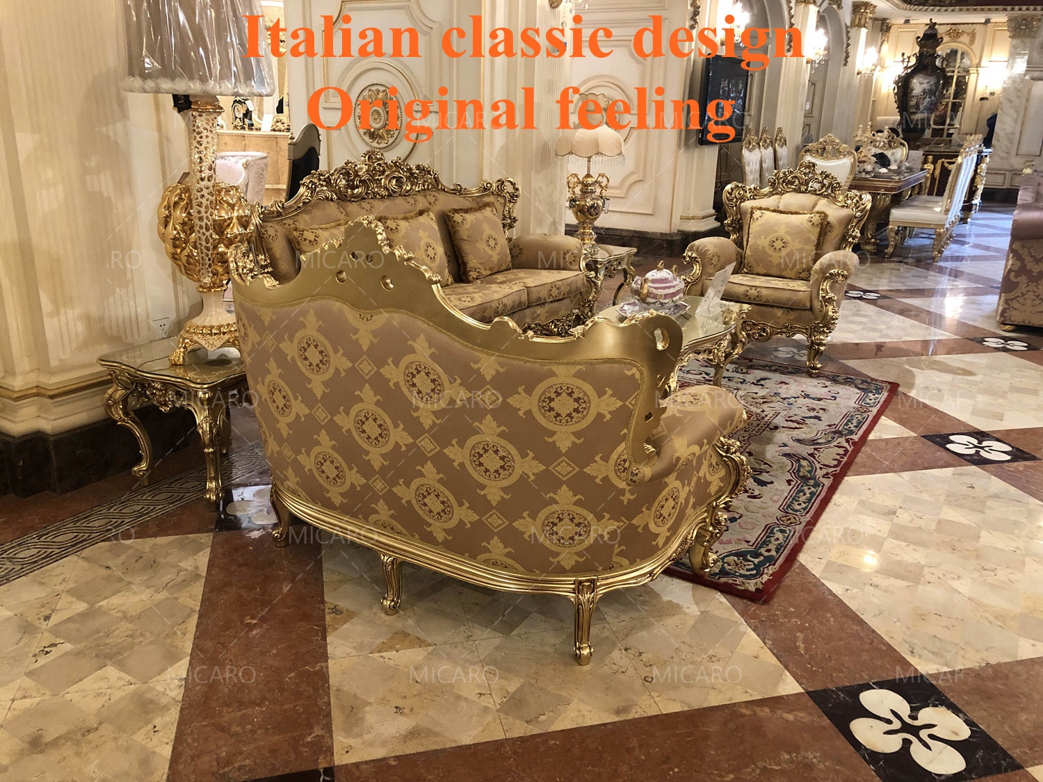 Luxury rococo style Italian rococo living room furniture 1+2+3 with coffee table