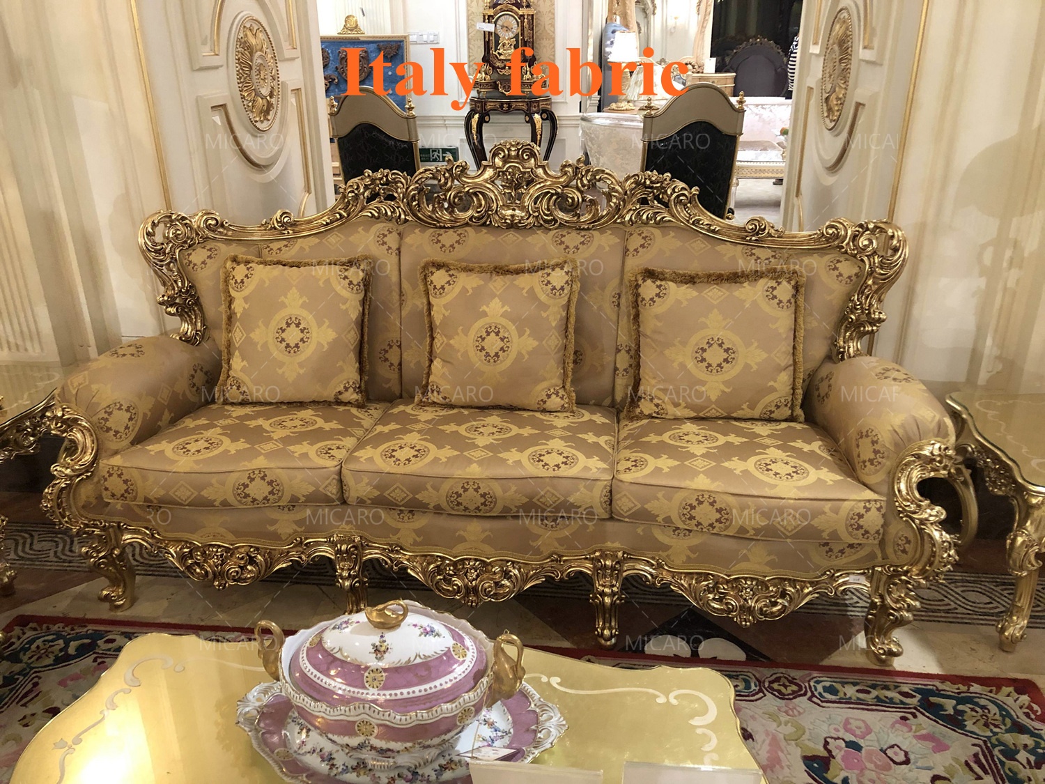 Luxury rococo style Italian rococo living room furniture 1+2+3 with coffee table