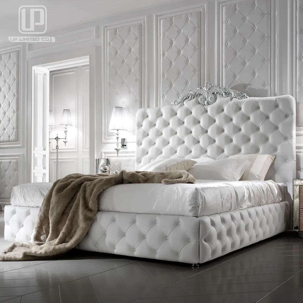 Exclusive Italian bed for designer White Leather Bed Classic bedroom furniture