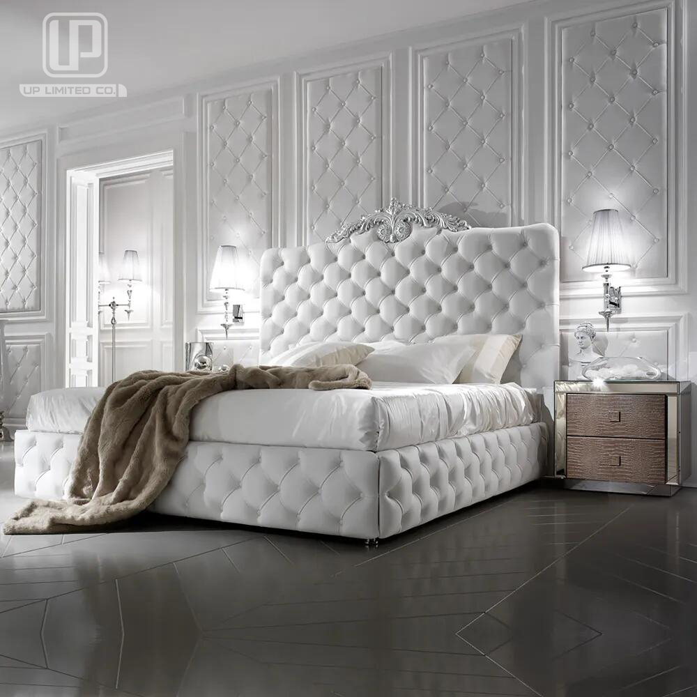 Exclusive Italian bed for designer White Leather Bed Classic bedroom furniture