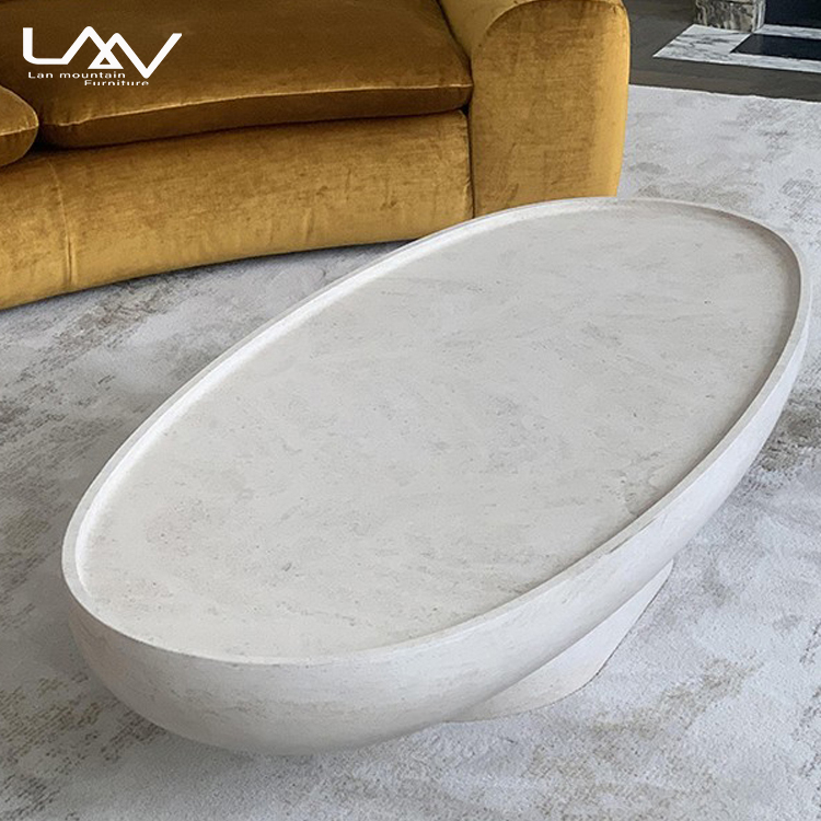 Modern simple design oval living room hotel villa natural travertine marble coffee table furniture