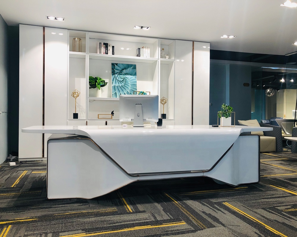 Modern White Gold Solid Wood Furniture Classic High Tech Luxury Boss Director Table Executive CEO Of