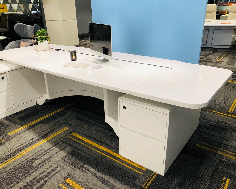 Modern White Gold Solid Wood Furniture Classic High Tech Luxury Boss Director Table Executive CEO Of