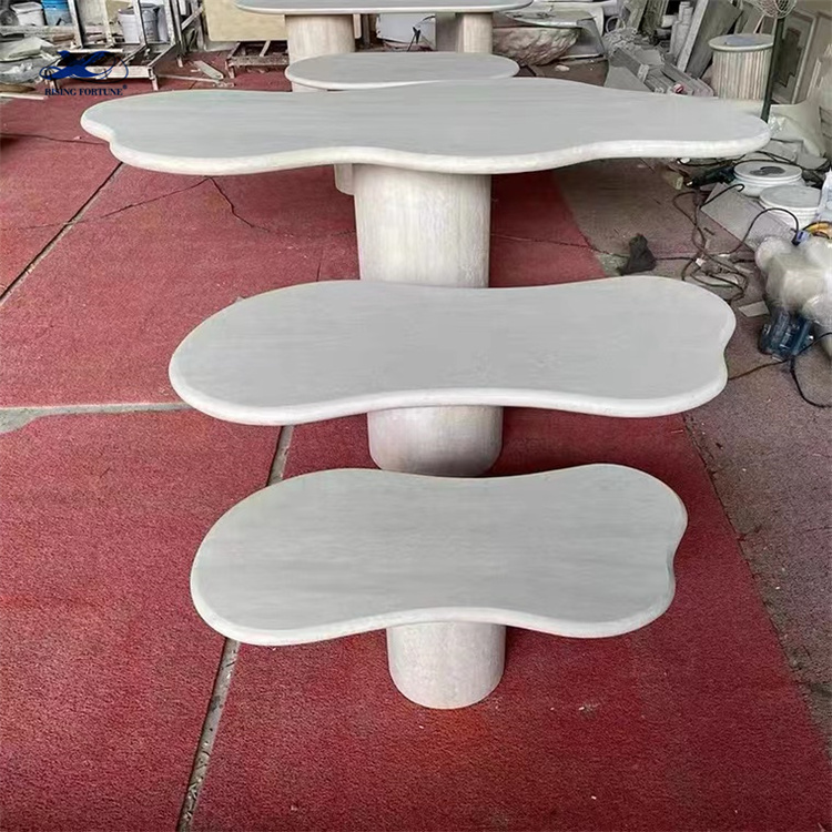 Luxury living room furniture modern natural travertine marble top coffee table round shaped tea tabl