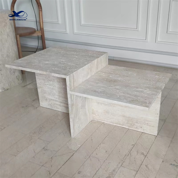 Luxury living room furniture modern natural travertine marble top coffee table round shaped tea tabl