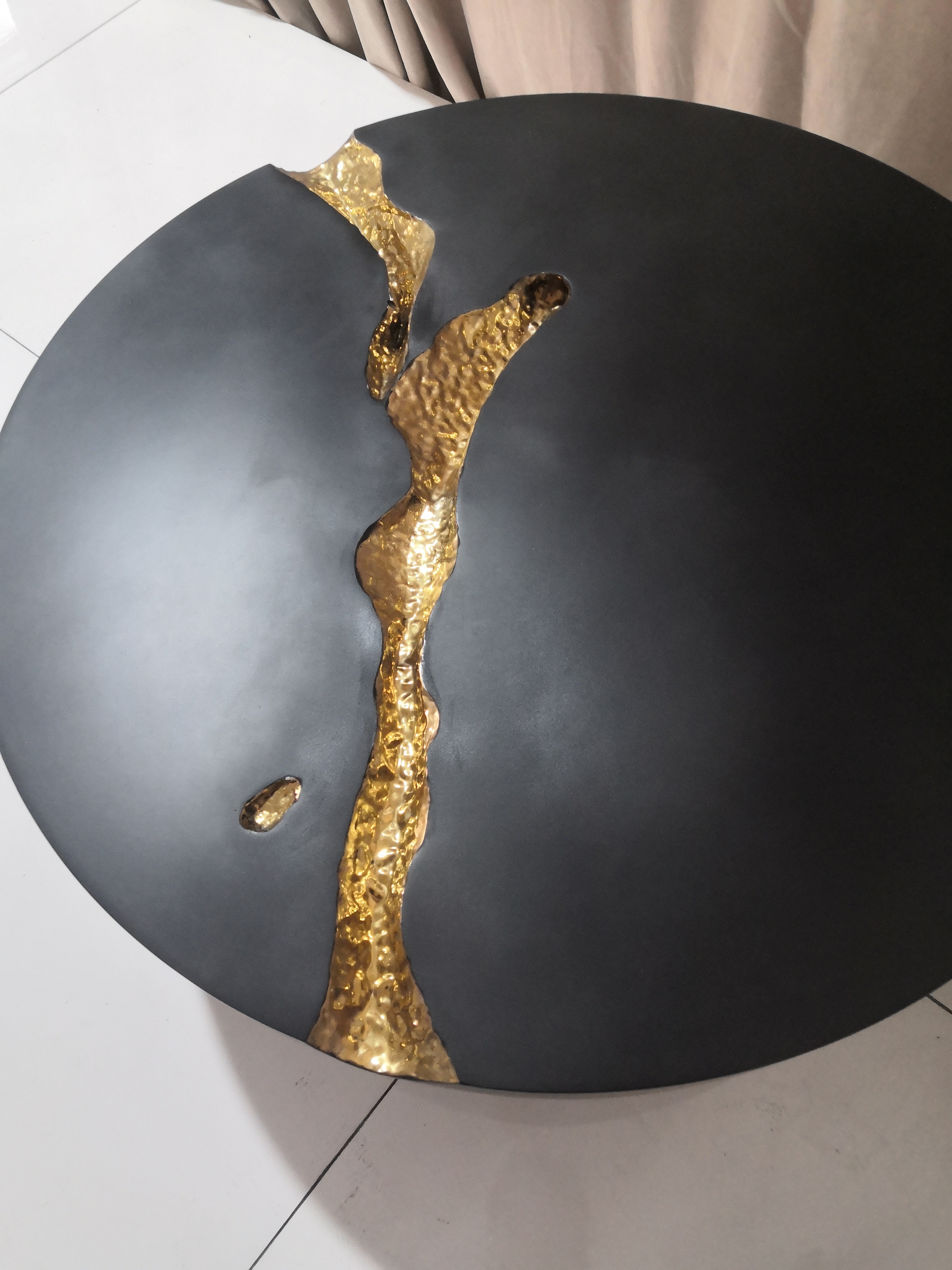 luxury  gold wooden round coffee table living room furniture