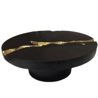 luxury  gold wooden round coffee table living room furniture