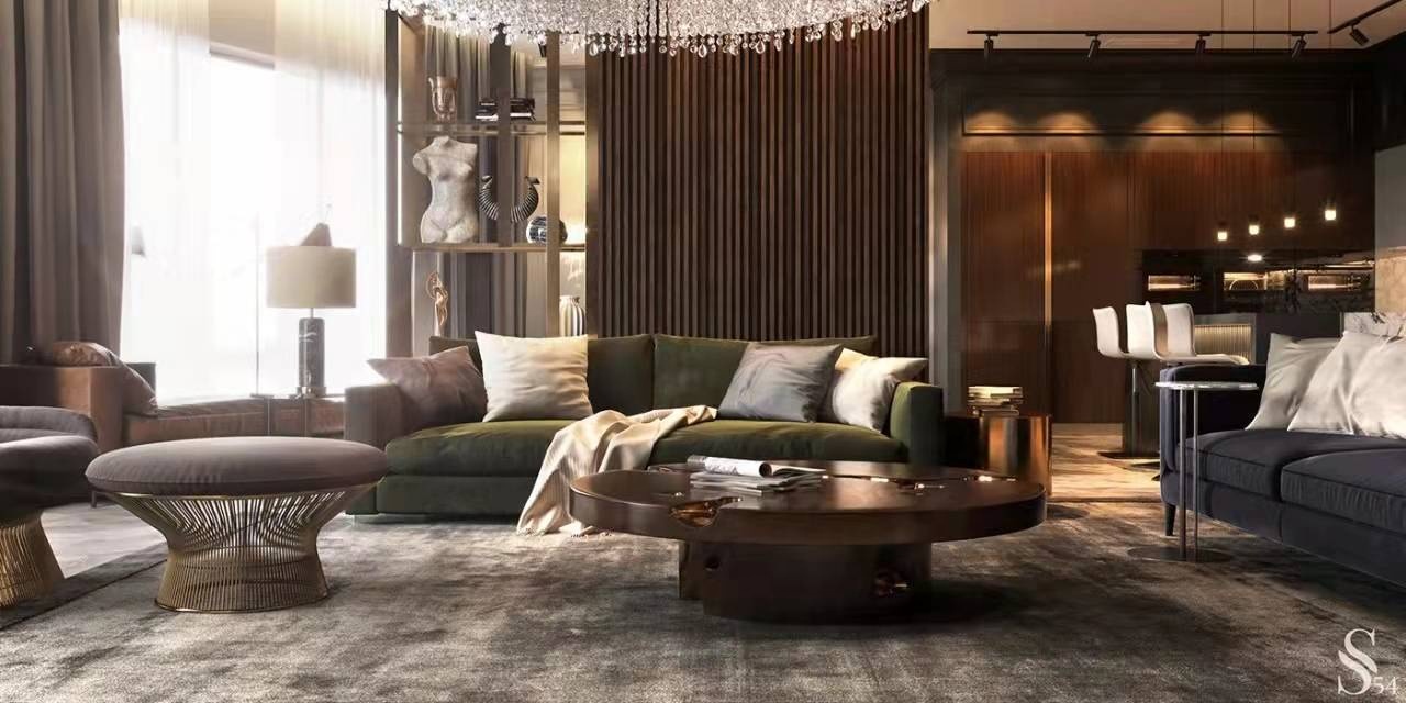luxury  gold wooden round coffee table living room furniture