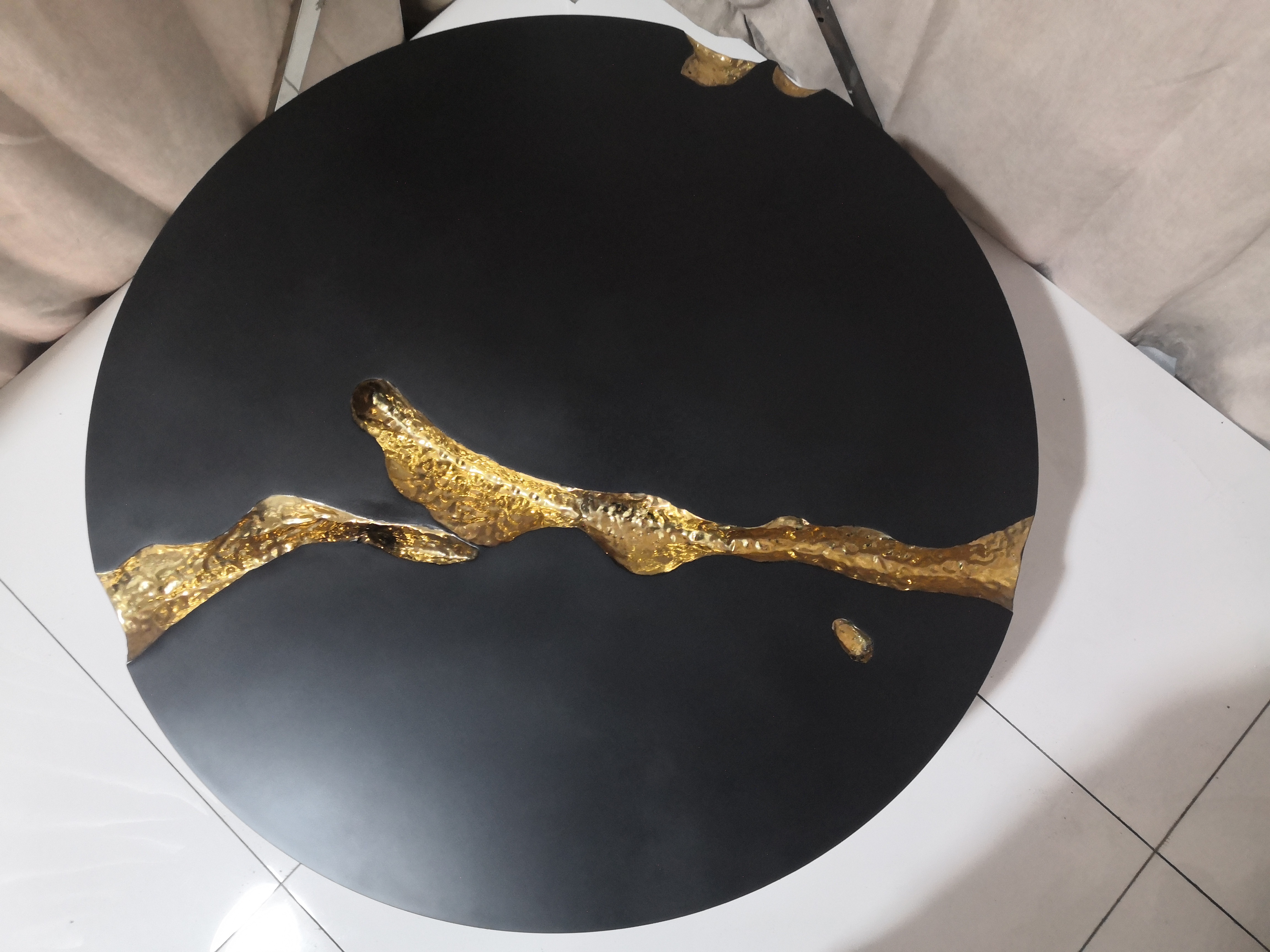 luxury  gold wooden round coffee table living room furniture