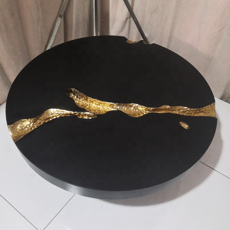 luxury  gold wooden round coffee table living room furniture