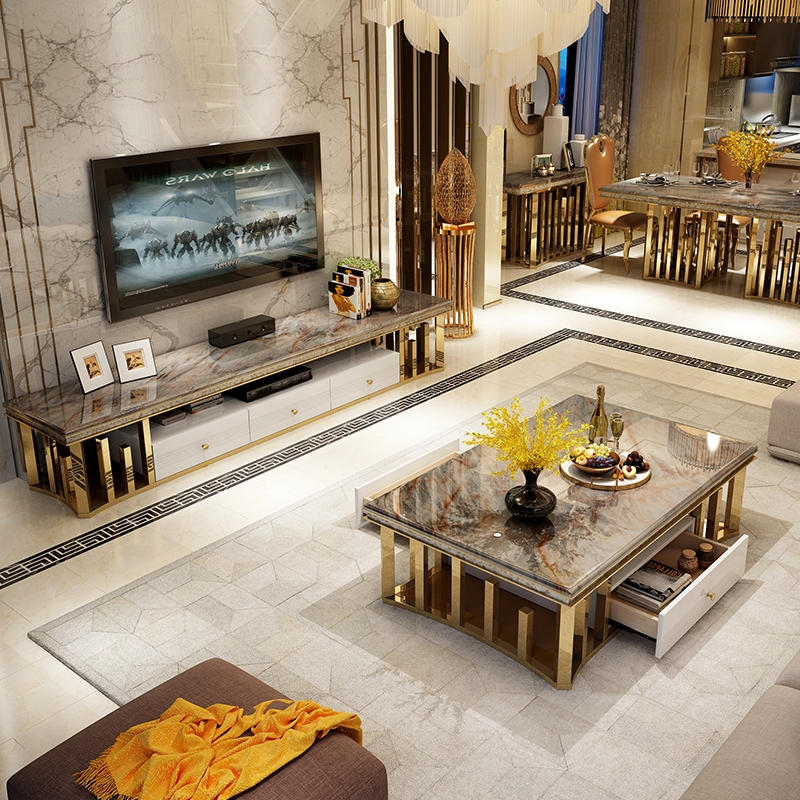 modern design gold Luxury coffee tables stainless steel coffee table set tv stand and coffee table l