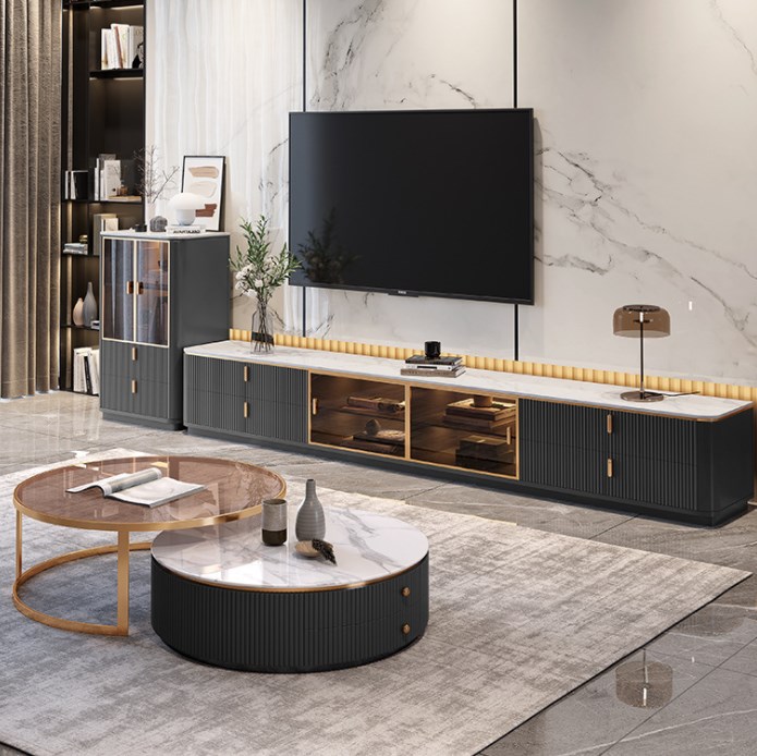 Simple modern rock panel TV cabinet family living room size Italian luxury rock tv units modern cabi