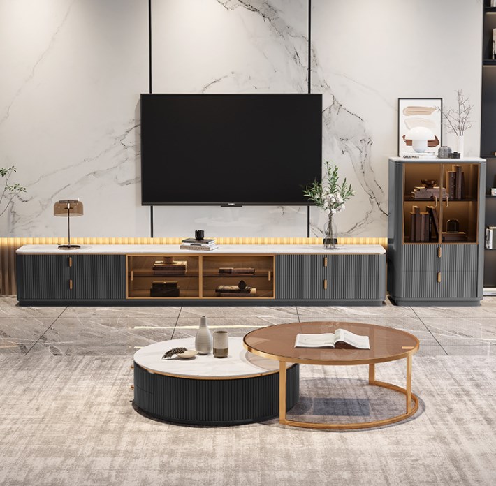 Simple modern rock panel TV cabinet family living room size Italian luxury rock tv units modern cabi