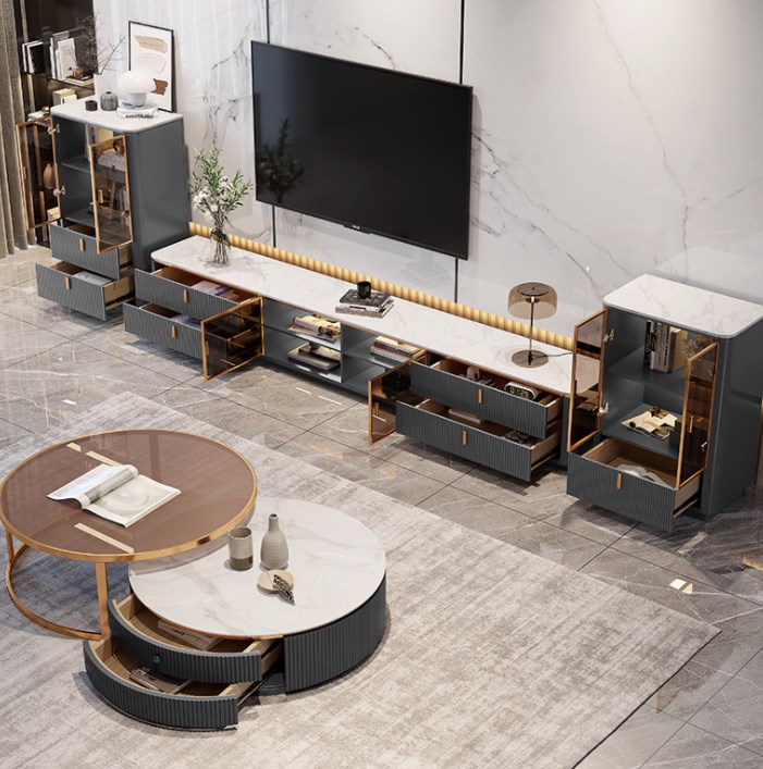 Simple modern rock panel TV cabinet family living room size Italian luxury rock tv units modern cabi