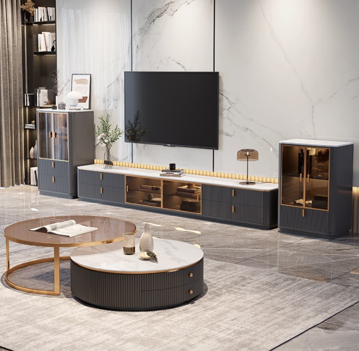 Simple modern rock panel TV cabinet family living room size Italian luxury rock tv units modern cabi