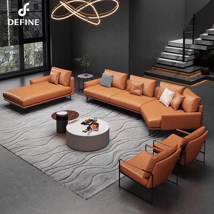 Brown new arrival leather sofa with arm 3 seater living room sofa set furniture