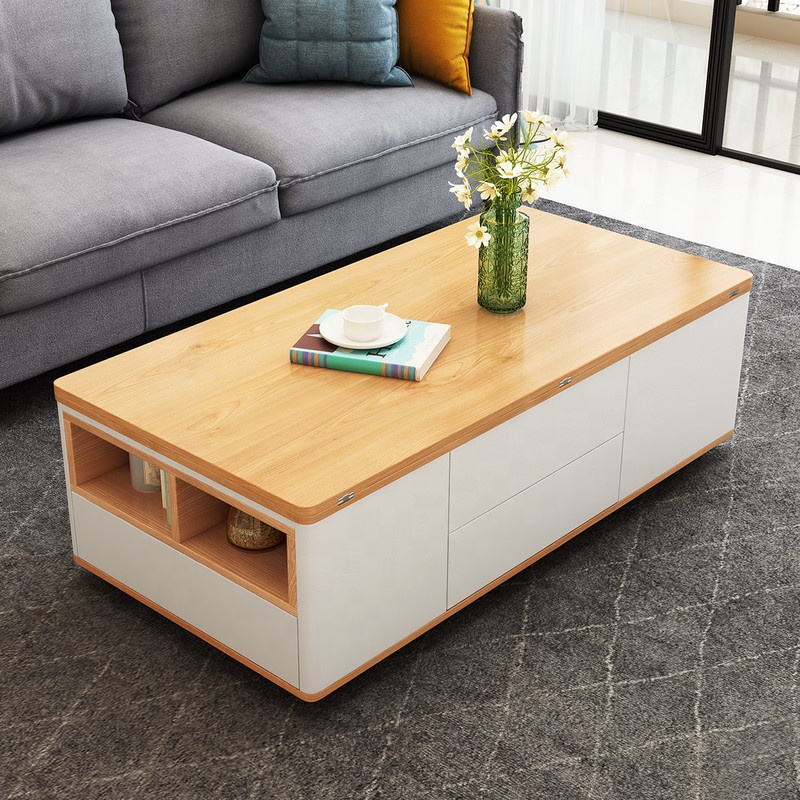 Modern Hidden Storage Cabinet Lift Top Coffee Table Dining Table for Home Living Room with 6 Stools