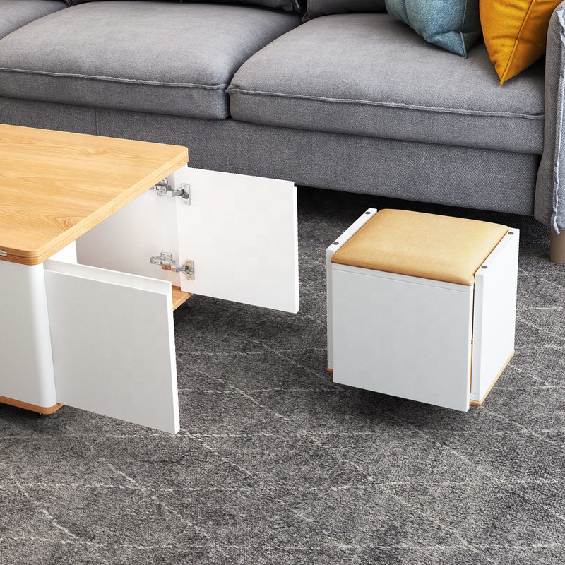 Modern Hidden Storage Cabinet Lift Top Coffee Table Dining Table for Home Living Room with 6 Stools