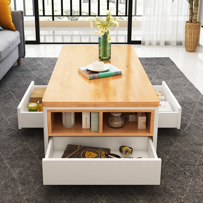 Modern Hidden Storage Cabinet Lift Top Coffee Table Dining Table for Home Living Room with 6 Stools
