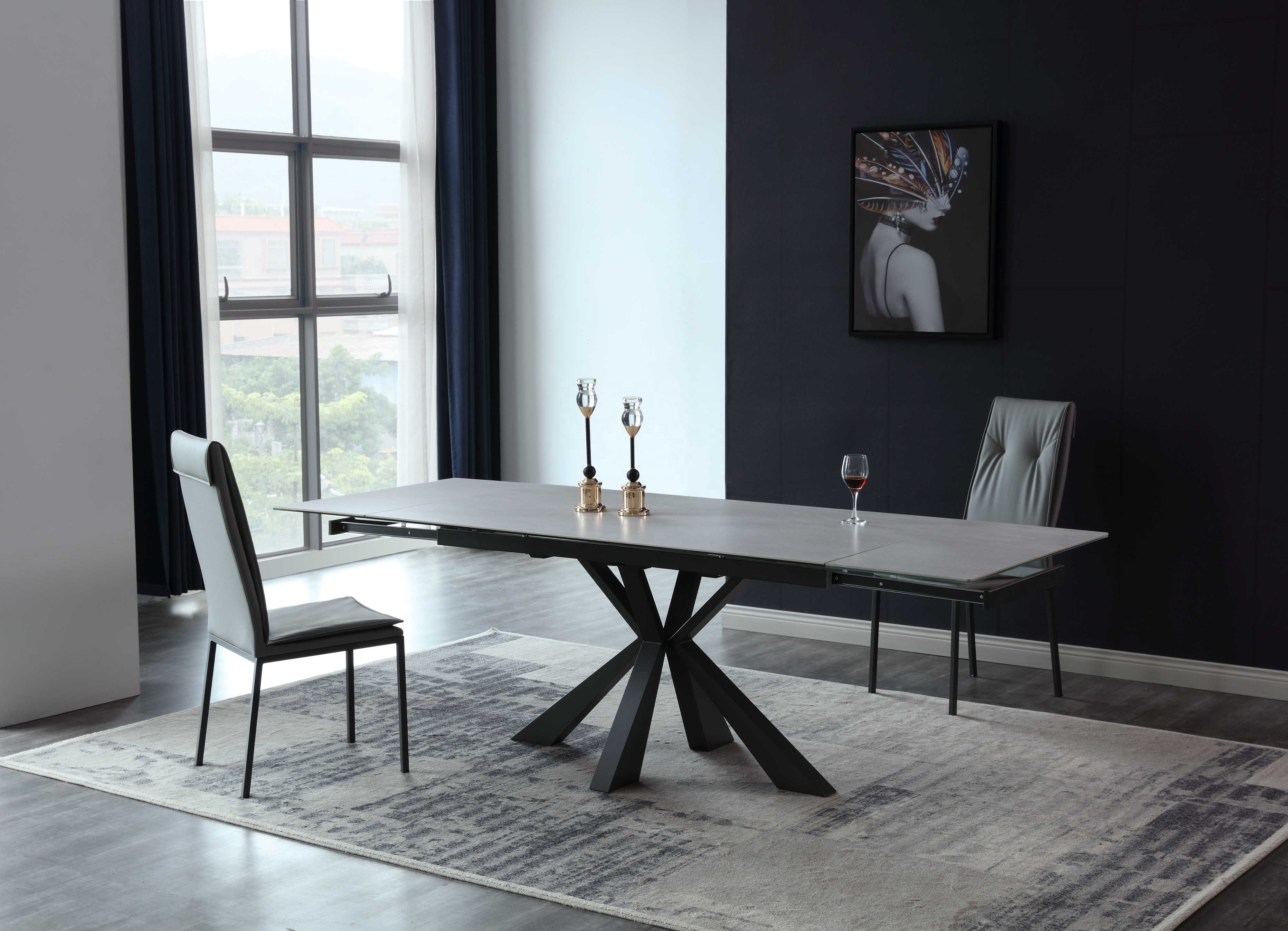 Italian  Black Powder Coated Painting Cross legs Two Extension Slide Panel Concrete Colored Ceramic 