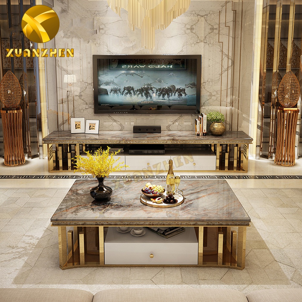 Home furniture living room sets gold center table luxury coffee tables and tv stand modern marble co