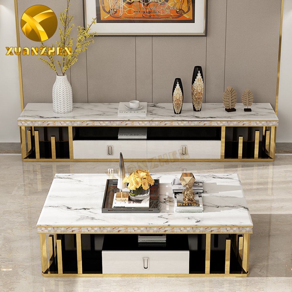 Home furniture living room sets gold center table luxury coffee tables and tv stand modern marble co