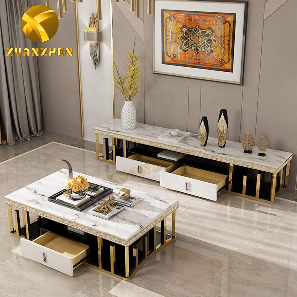 Home furniture living room sets gold center table luxury coffee tables and tv stand modern marble co