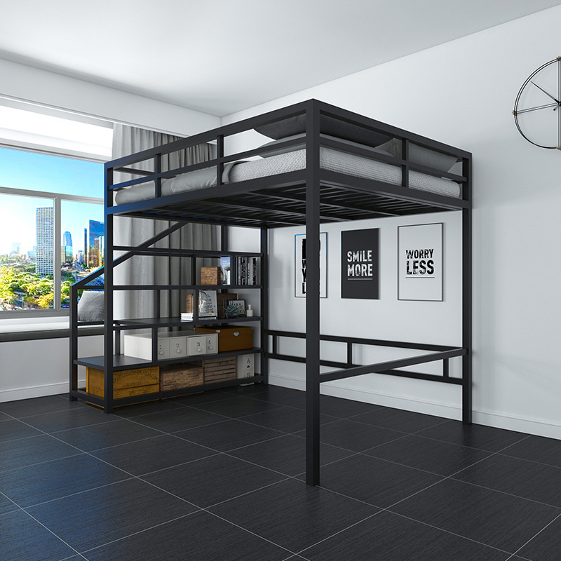 Modern metal loft bunk bed bedroom furniture with storage for adults