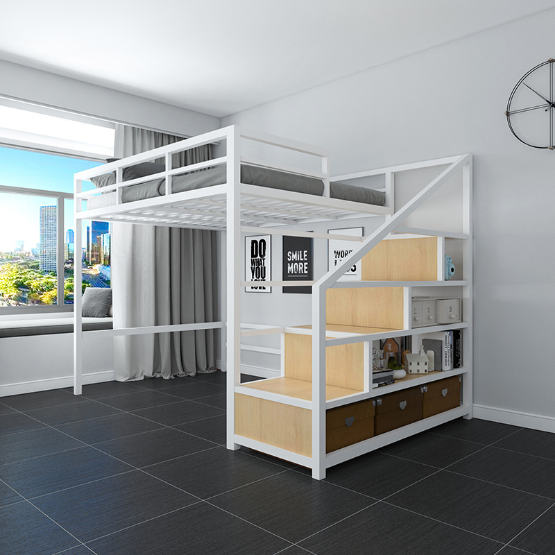 Modern metal loft bunk bed bedroom furniture with storage for adults