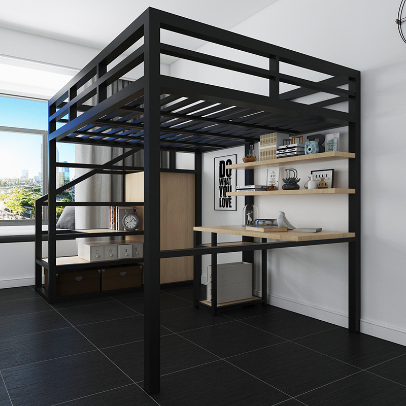 Modern metal loft bunk bed bedroom furniture with storage for adults