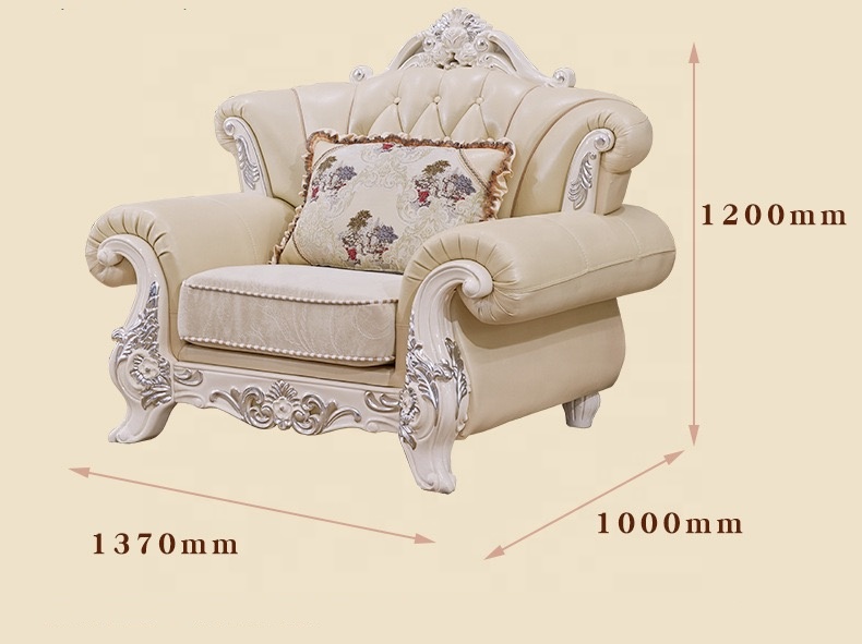 3 2 1 Seater Leather Sofa Set Living Room Furniture Antique Solid wooden Carved Frame 7 seater sofa 