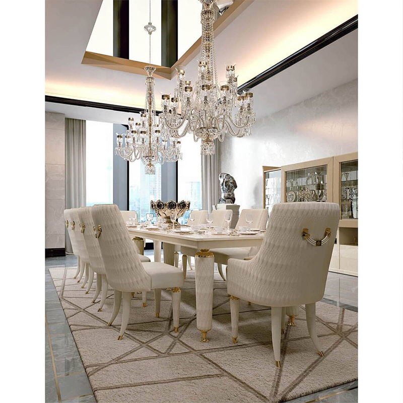 Light luxury home furniture marble rectangle white solid wood frame dining table modern
