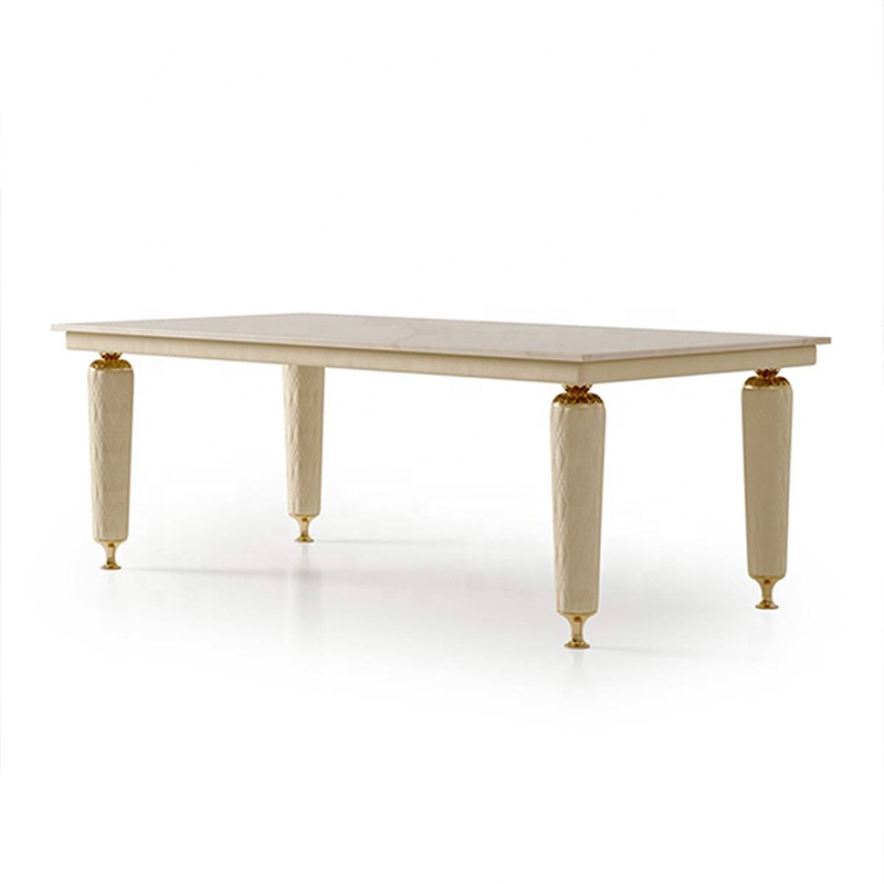 Light luxury home furniture marble rectangle white solid wood frame dining table modern
