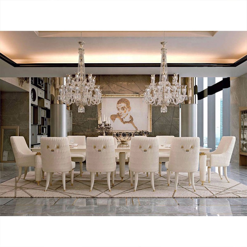 Light luxury home furniture marble rectangle white solid wood frame dining table modern