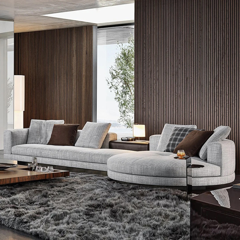 Italy modern leather u l shape sectional sofa set with wood minimalist living room furniture luxury 
