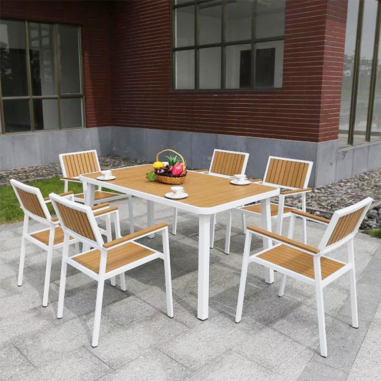 Wholesale Modern Balcony Garden Plastic Armchair Restaurant  Furniture Aluminium Plastic Wood Table 