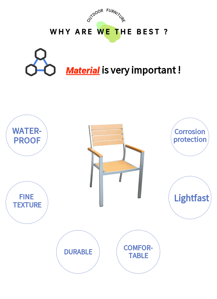 Wholesale Modern Balcony Garden Plastic Armchair Restaurant  Furniture Aluminium Plastic Wood Table 