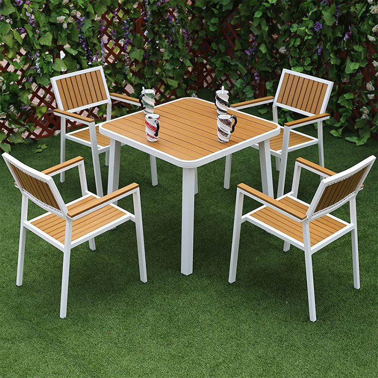 Wholesale Modern Balcony Garden Plastic Armchair Restaurant  Furniture Aluminium Plastic Wood Table 