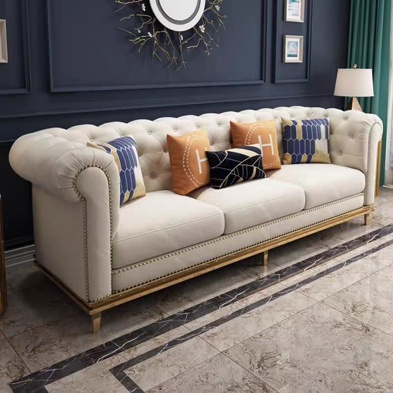 Modular Design Beige Chesterfield  Luxury Italian Canape  Fabric Sofa furniture  For Sitting Room