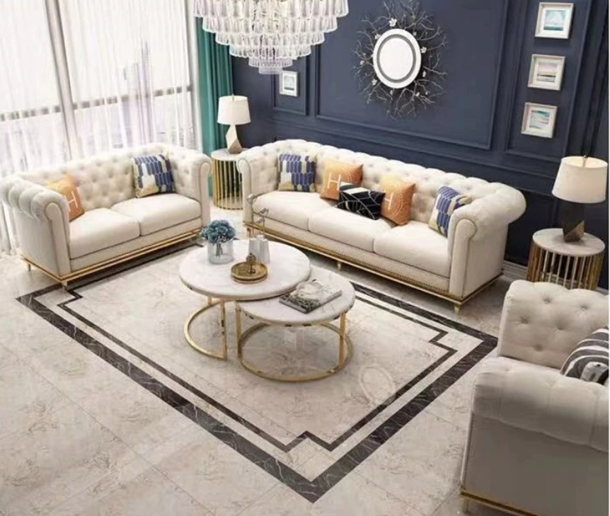 Modular Design Beige Chesterfield  Luxury Italian Canape  Fabric Sofa furniture  For Sitting Room