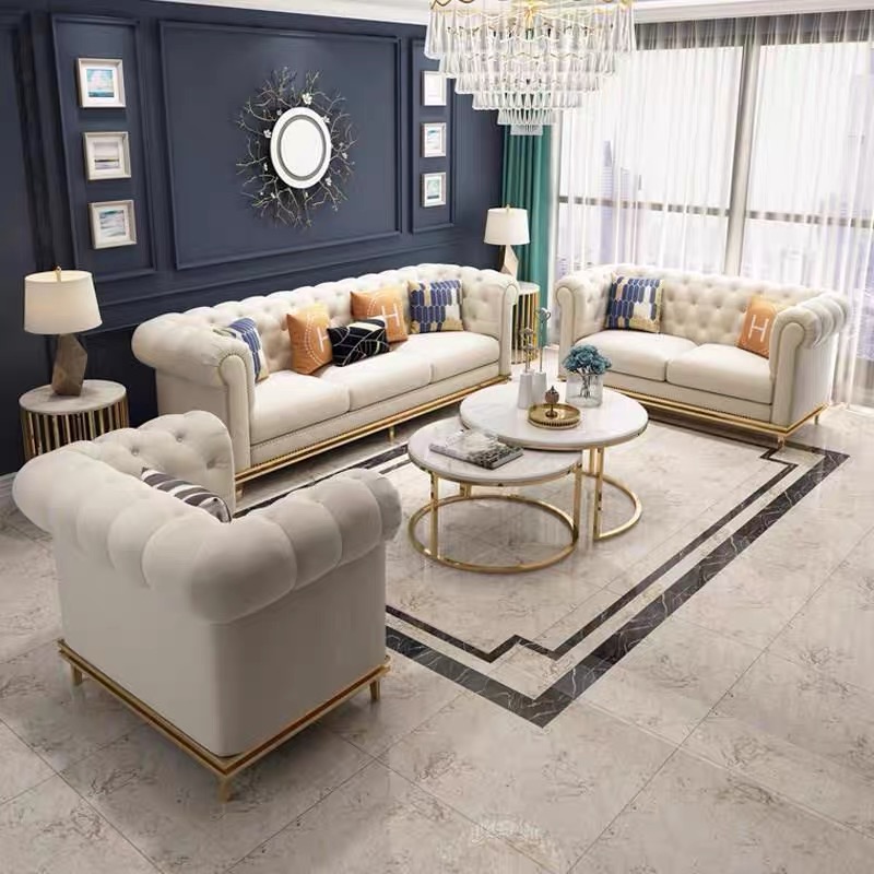 Modular Design Beige Chesterfield  Luxury Italian Canape  Fabric Sofa furniture  For Sitting Room