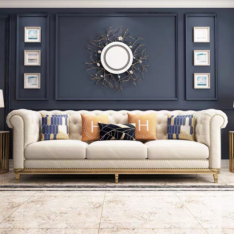 Modular Design Beige Chesterfield  Luxury Italian Canape  Fabric Sofa furniture  For Sitting Room