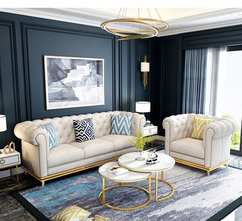 Modular Design Beige Chesterfield  Luxury Italian Canape  Fabric Sofa furniture  For Sitting Room